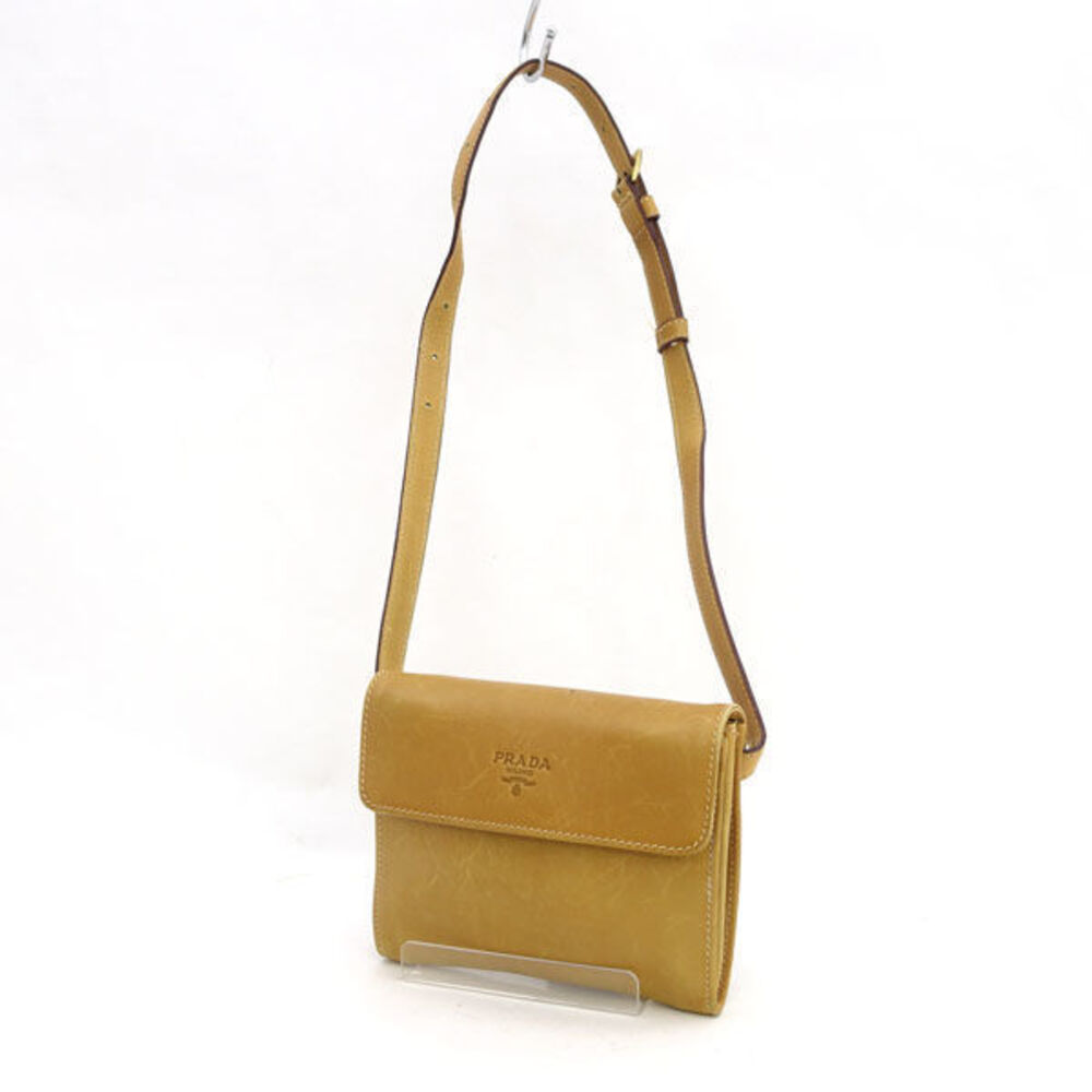 Prada Hobo Bag Leather Clutch Brown